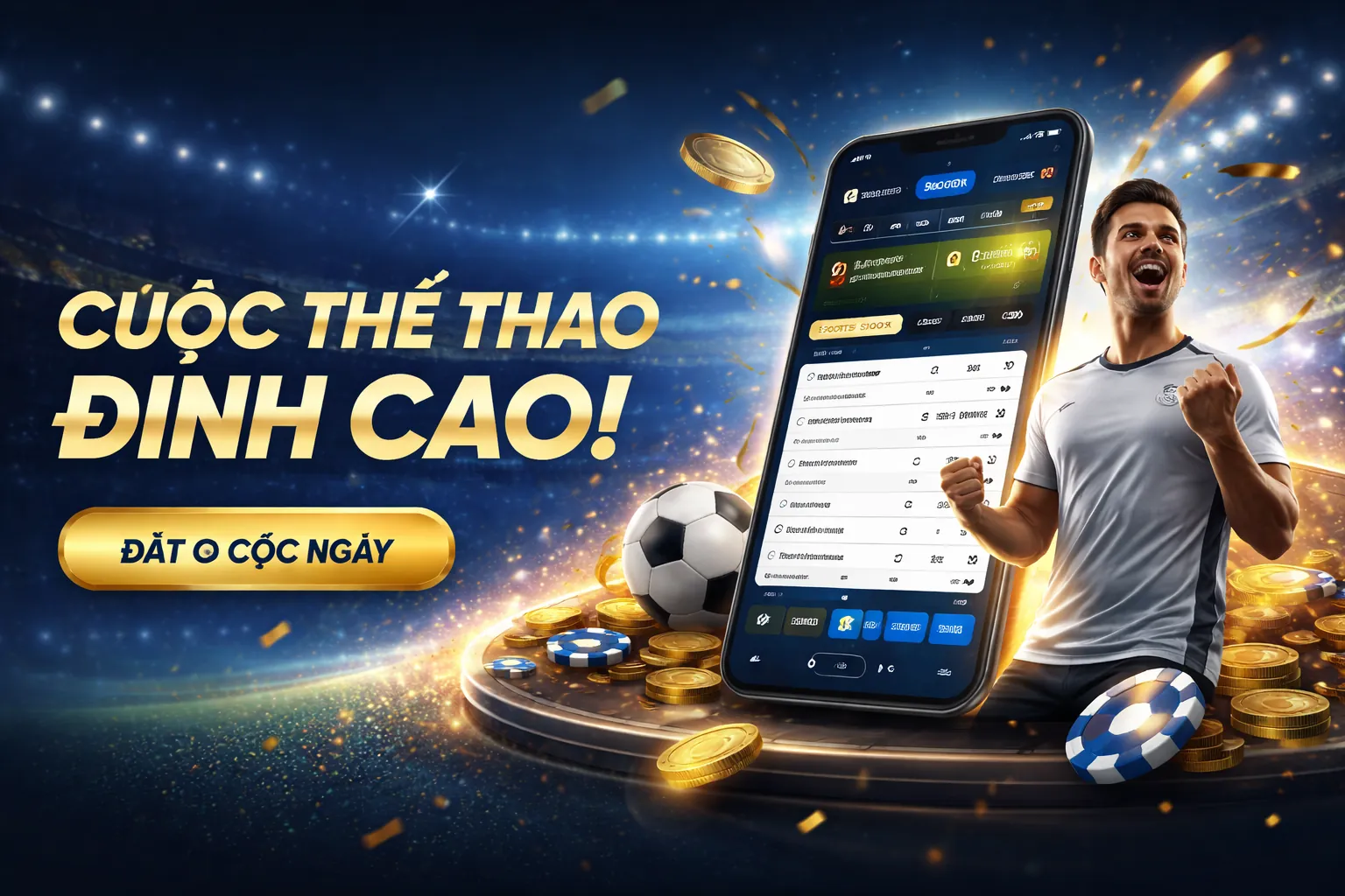 Sân vận động thể thao với các biểu tượng cá cược và phân tích chuyên gia 33win